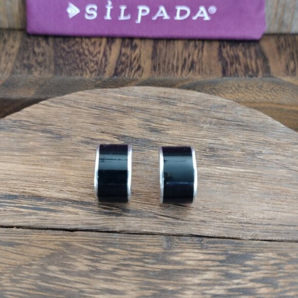 Silpada Sterling Silver Onyx Inlay Earrings - Picture 1 of 7